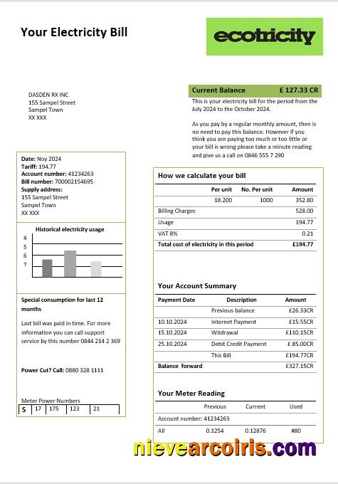 United Kingdom Ecotricity electricity business utility bill